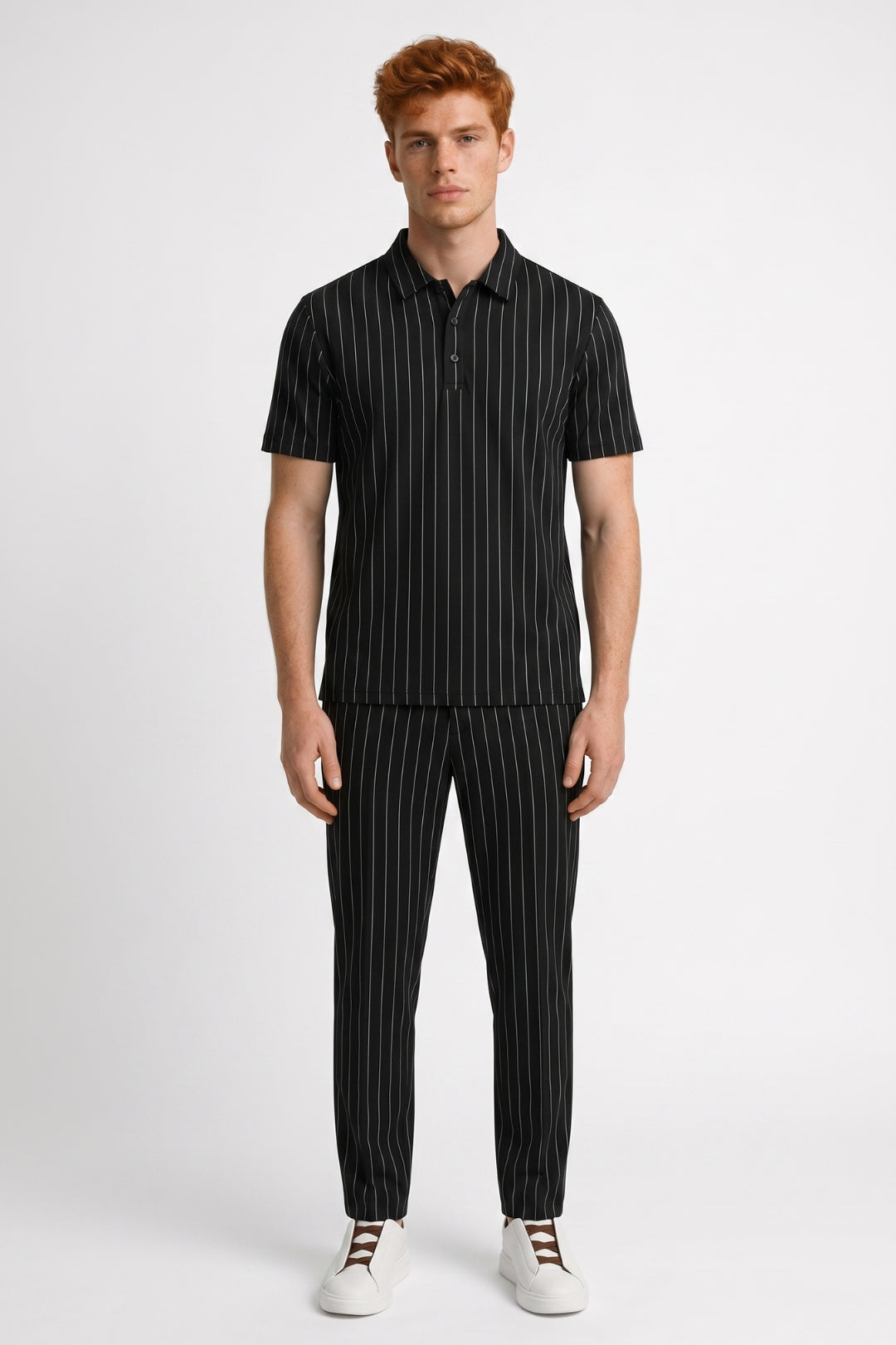 Co-ord Set Men - Striped Polo & Trouser Two Piece | Smart Casual