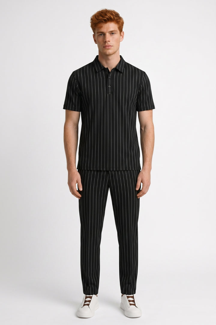 Co-ord Set Men - Striped Polo & Trouser Two Piece | Smart Casual