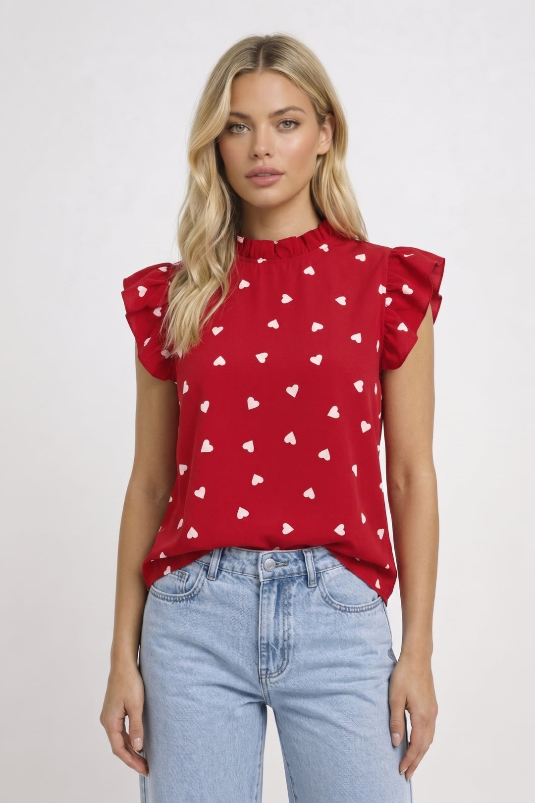 Blouse Women - Heart Print Ruffle Sleeve | Chic