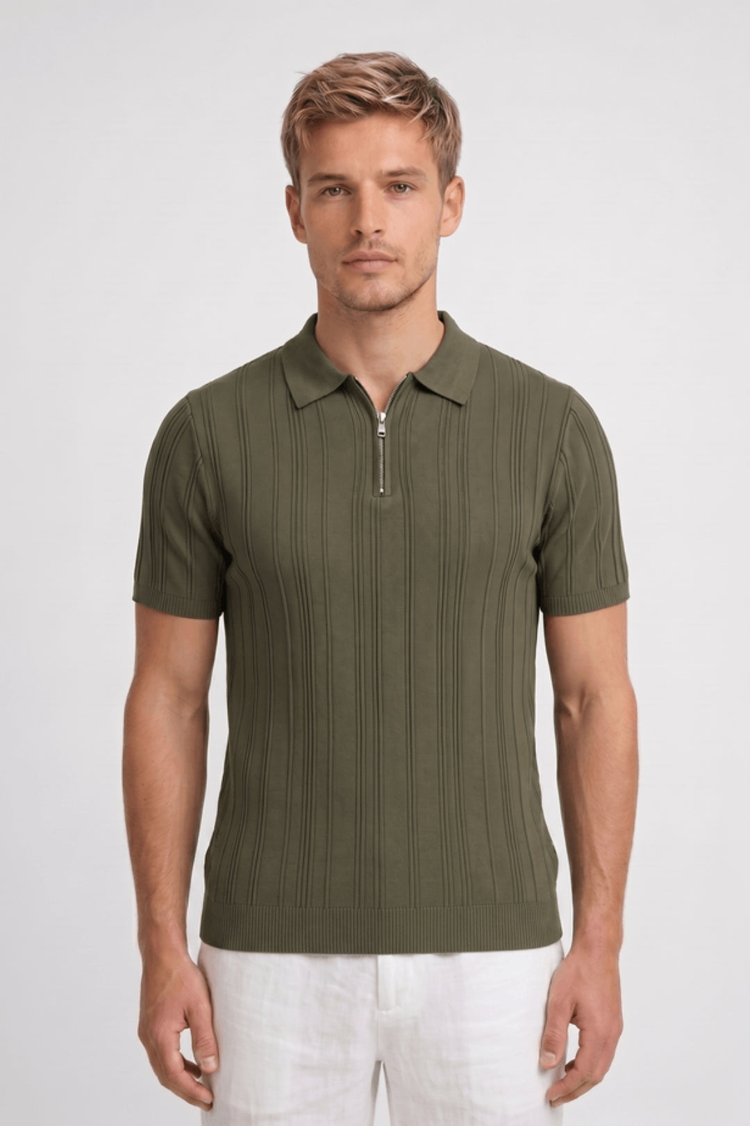 Polo Men - Ribbed Half Zip with Collar | Classic Retro