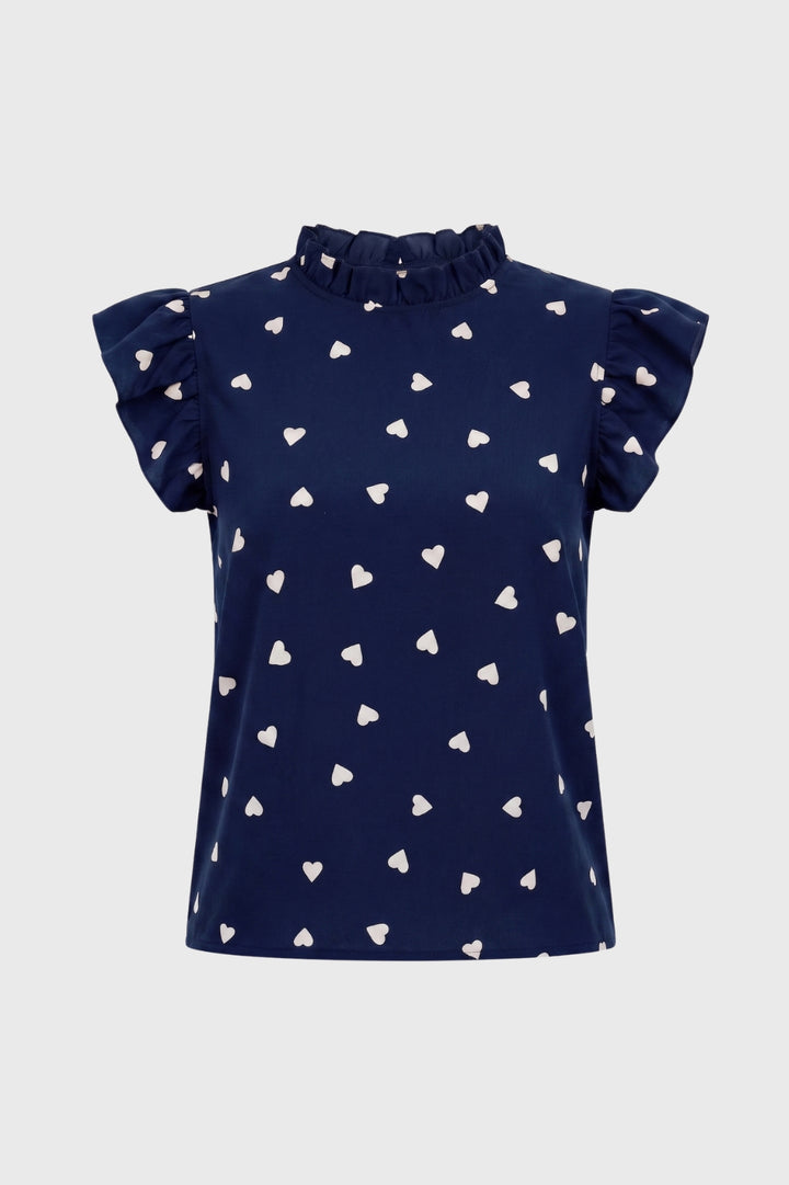 Blouse Women - Heart Print Ruffle Sleeve | Chic