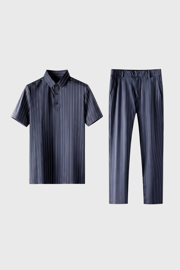 Co-ord Set Men - Striped Polo & Trouser Two Piece | Smart Casual