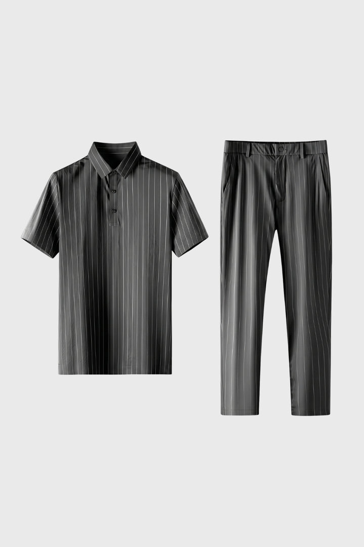 Co-ord Set Men - Striped Polo & Trouser Two Piece | Smart Casual