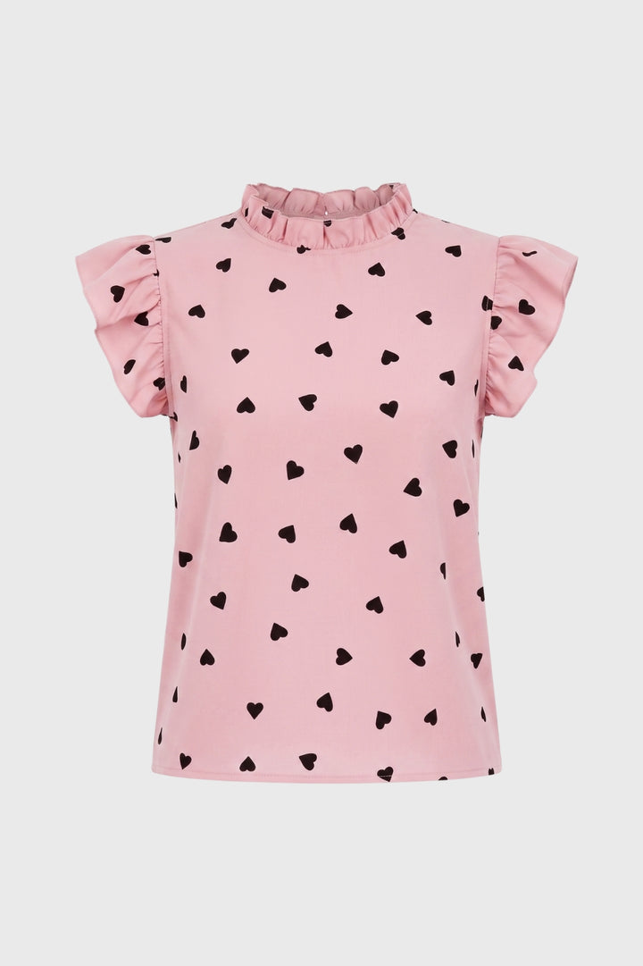 Blouse Women - Heart Print Ruffle Sleeve | Chic