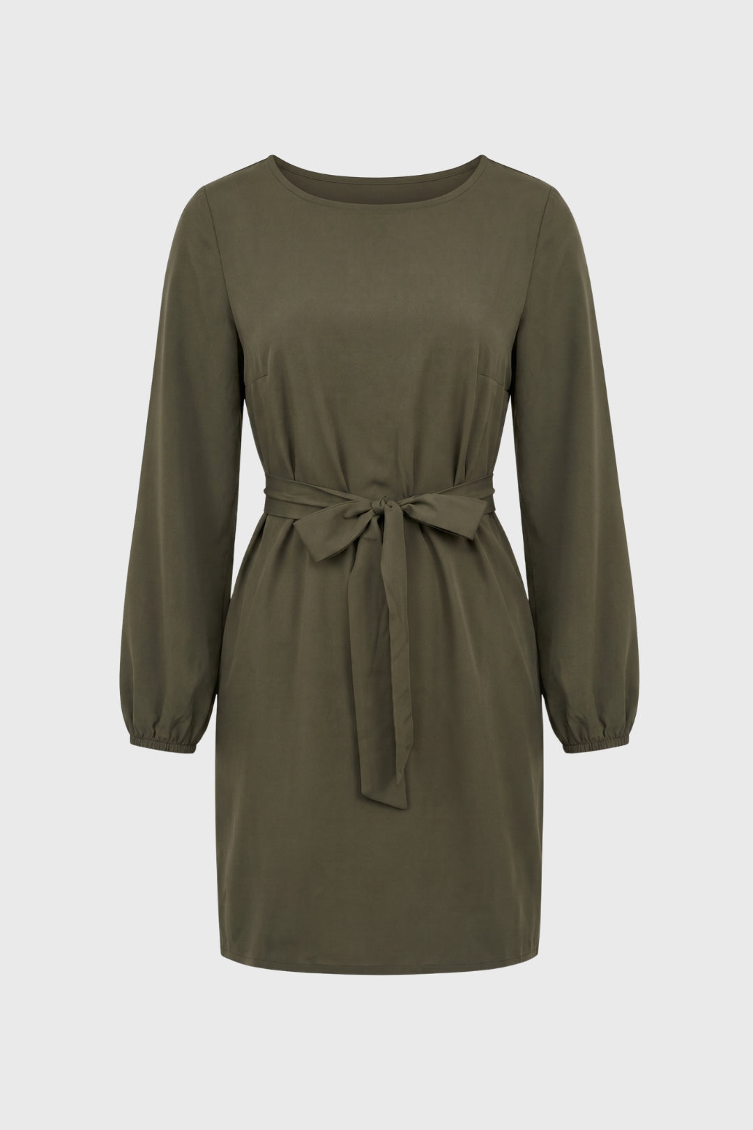 Mini Dress Women - Long Sleeve Belted Round Neck | Casual