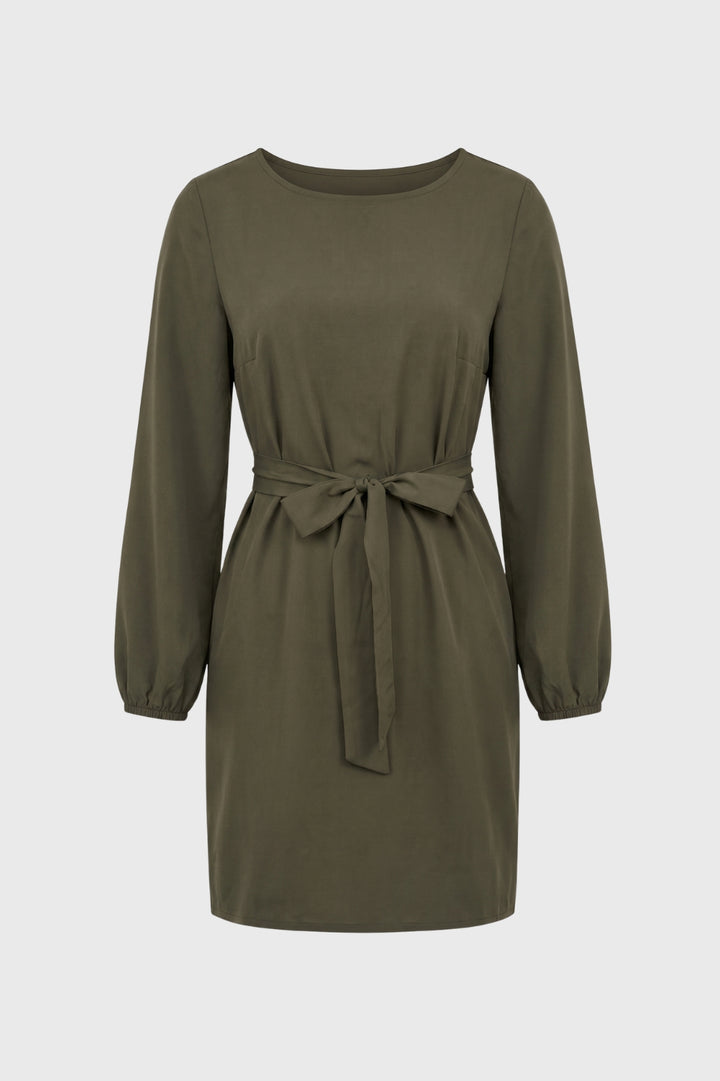 Mini Dress Women - Long Sleeve Belted Round Neck | Casual