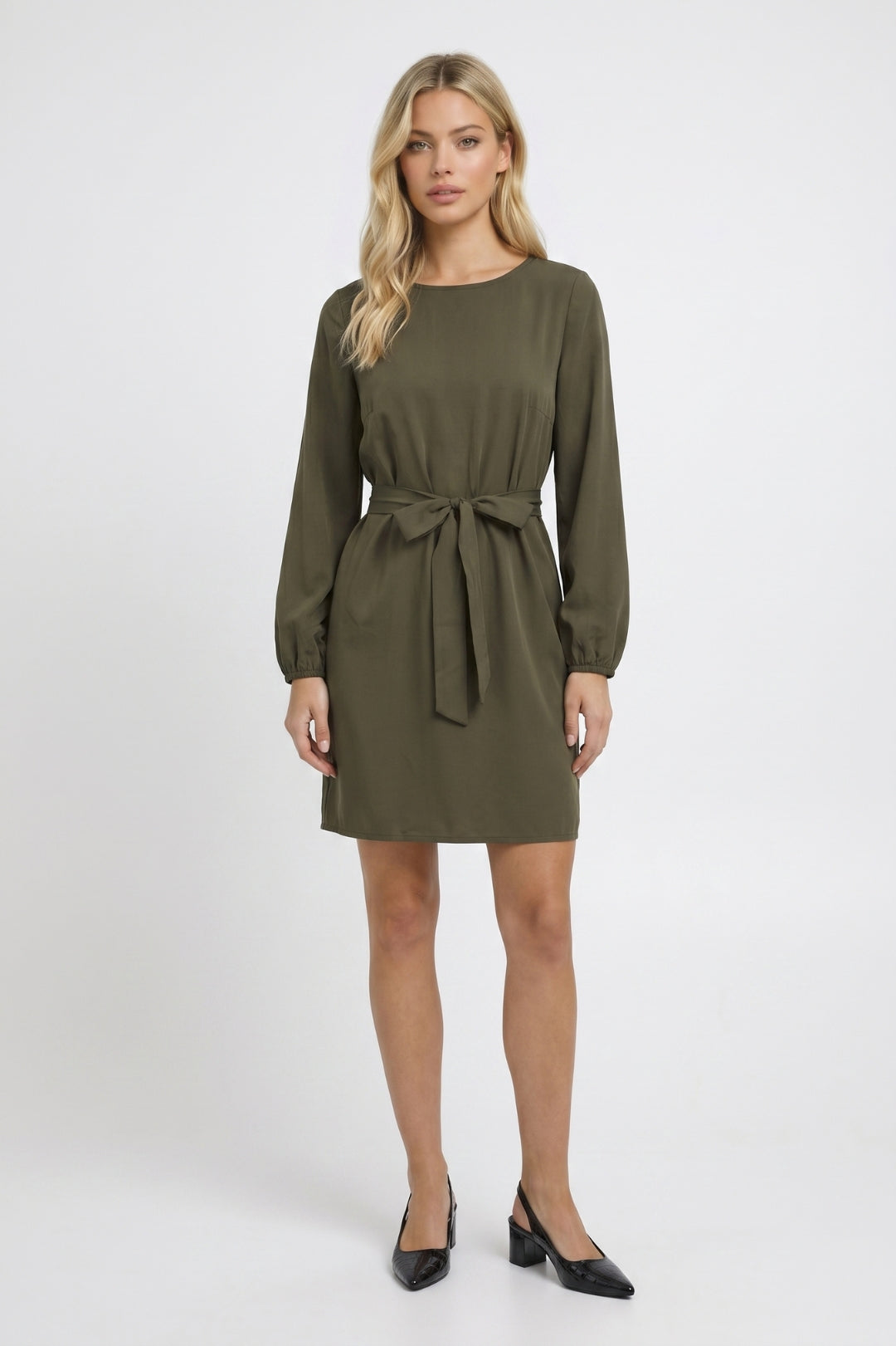 Mini Dress Women - Long Sleeve Belted Round Neck | Casual