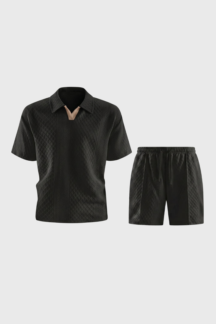 Co-ord Set Men - Textured Polo & Shorts | Casual