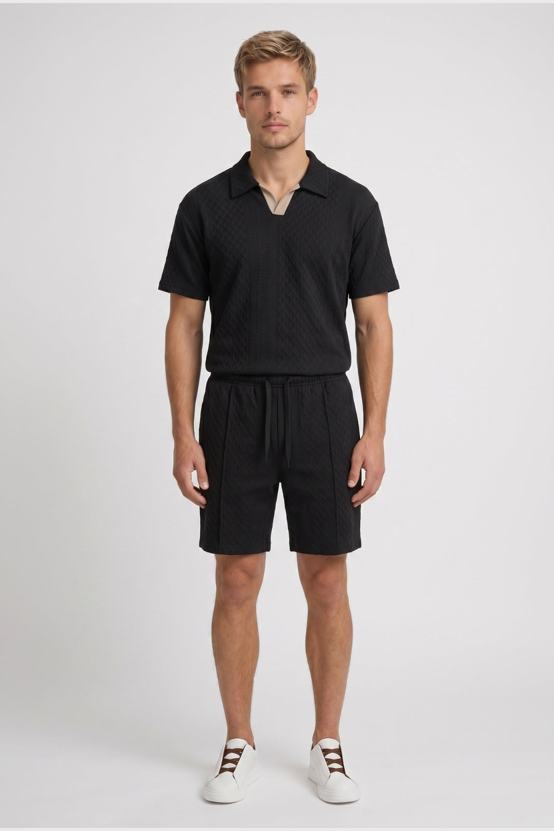Co-ord Set Men - Textured Polo & Shorts | Casual
