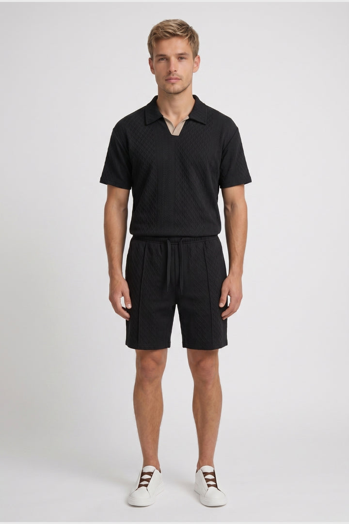 Co-ord Set Men - Textured Polo & Shorts | Casual
