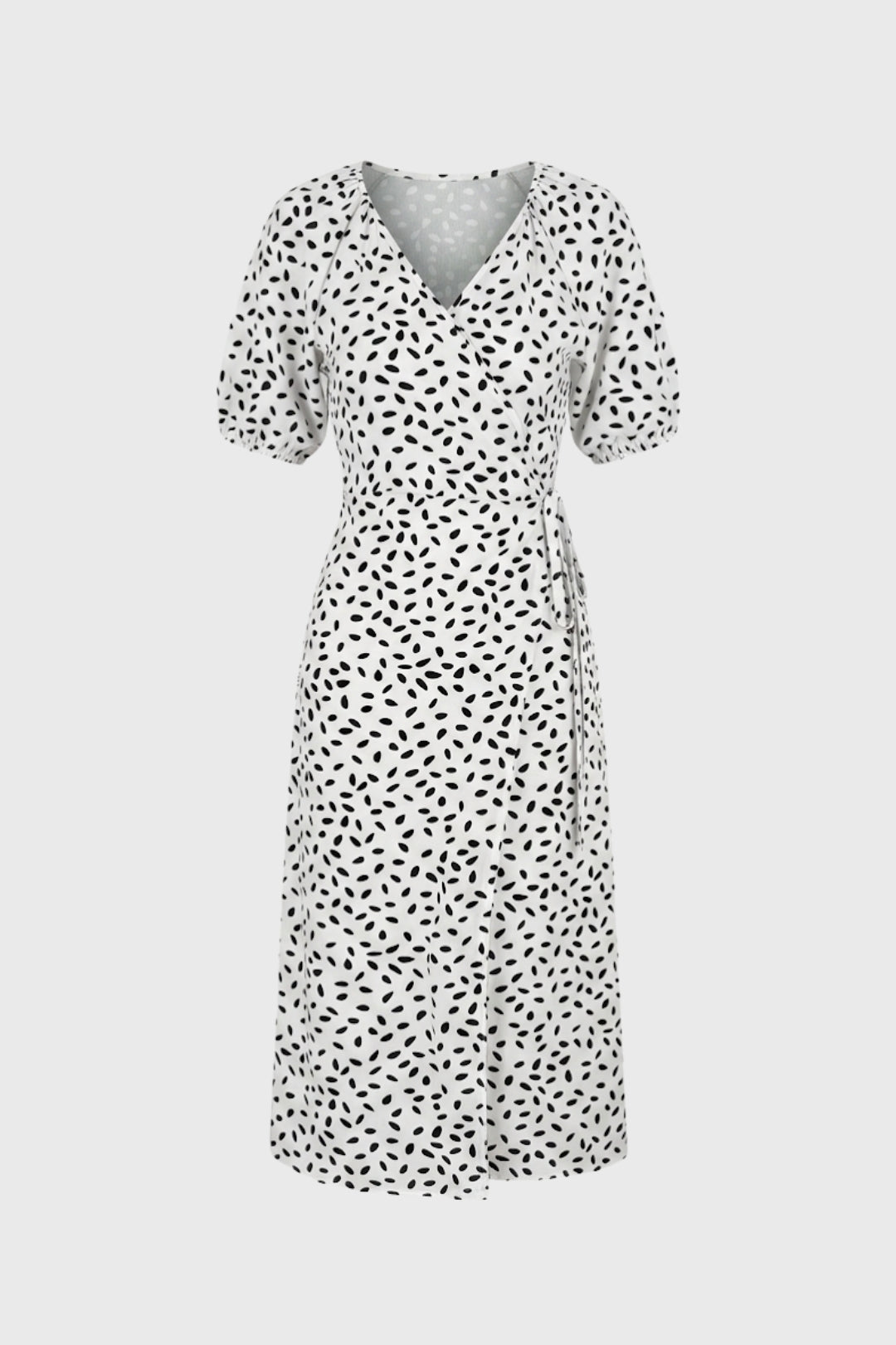 Midi Dress Women - V Neck Puff Sleeve Wrap Style | Elegant