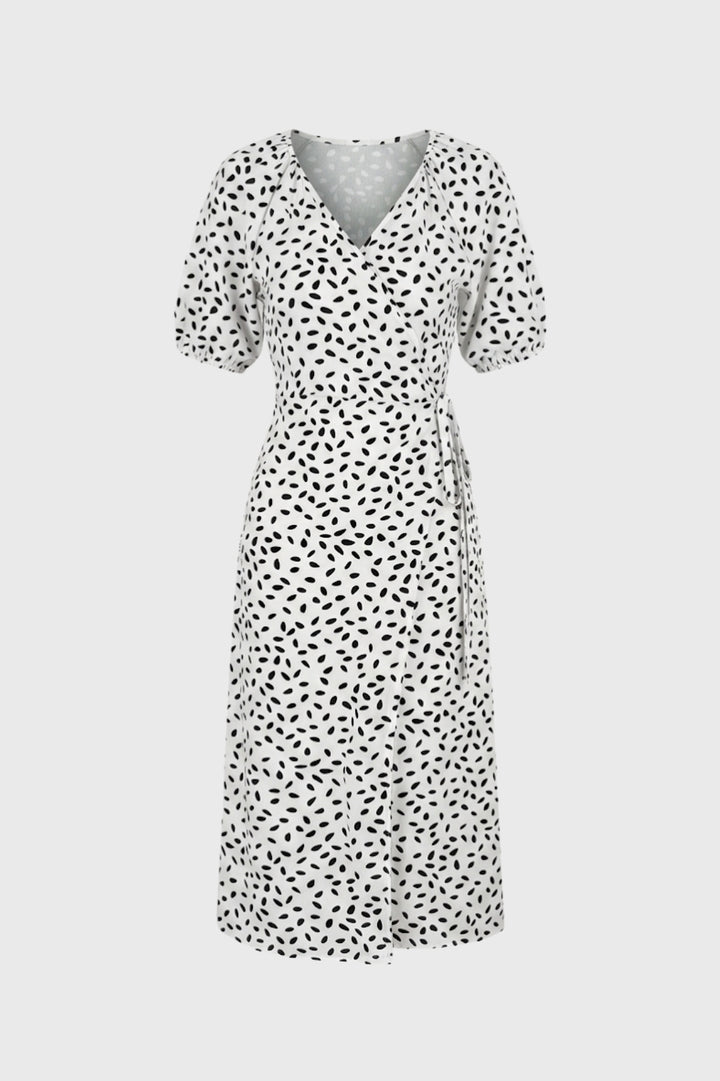 Midi Dress Women - V Neck Puff Sleeve Wrap Style | Elegant