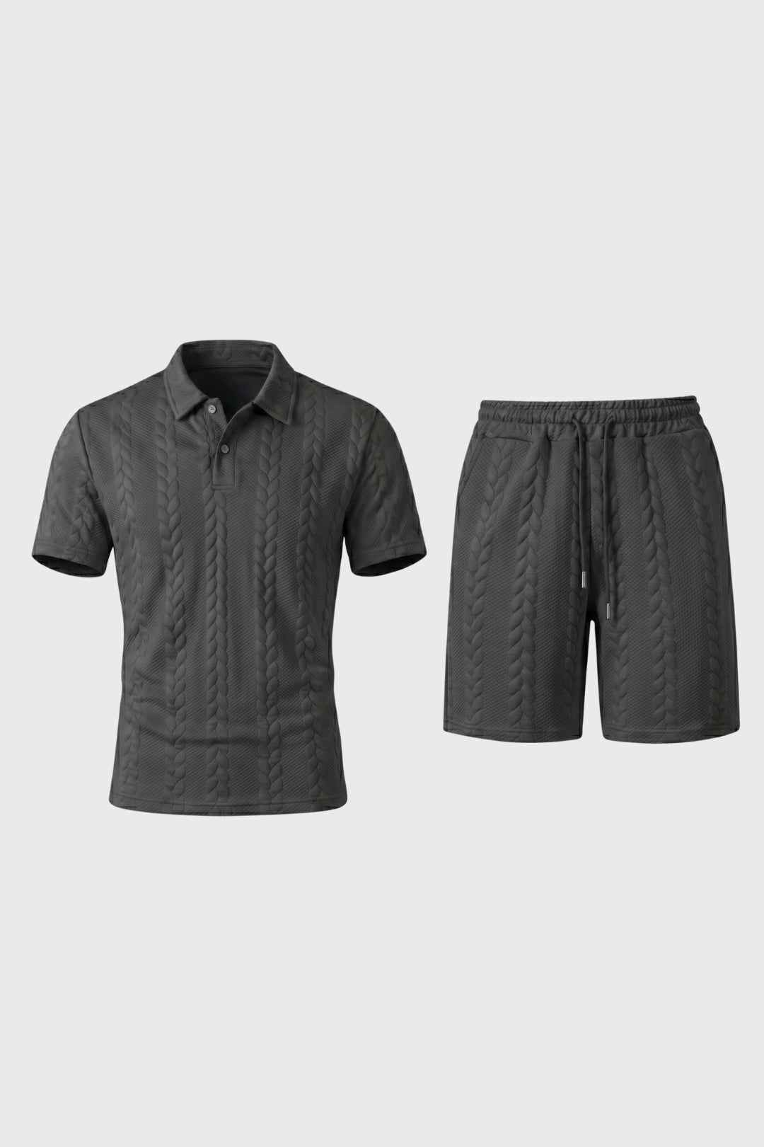 Co-ord Set Men - Cable Knit Texture Polo & Short | Casual