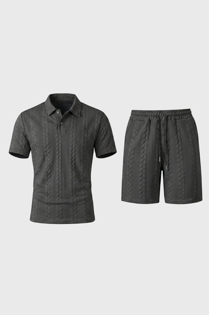 Co-ord Set Men - Cable Knit Texture Polo & Short | Casual