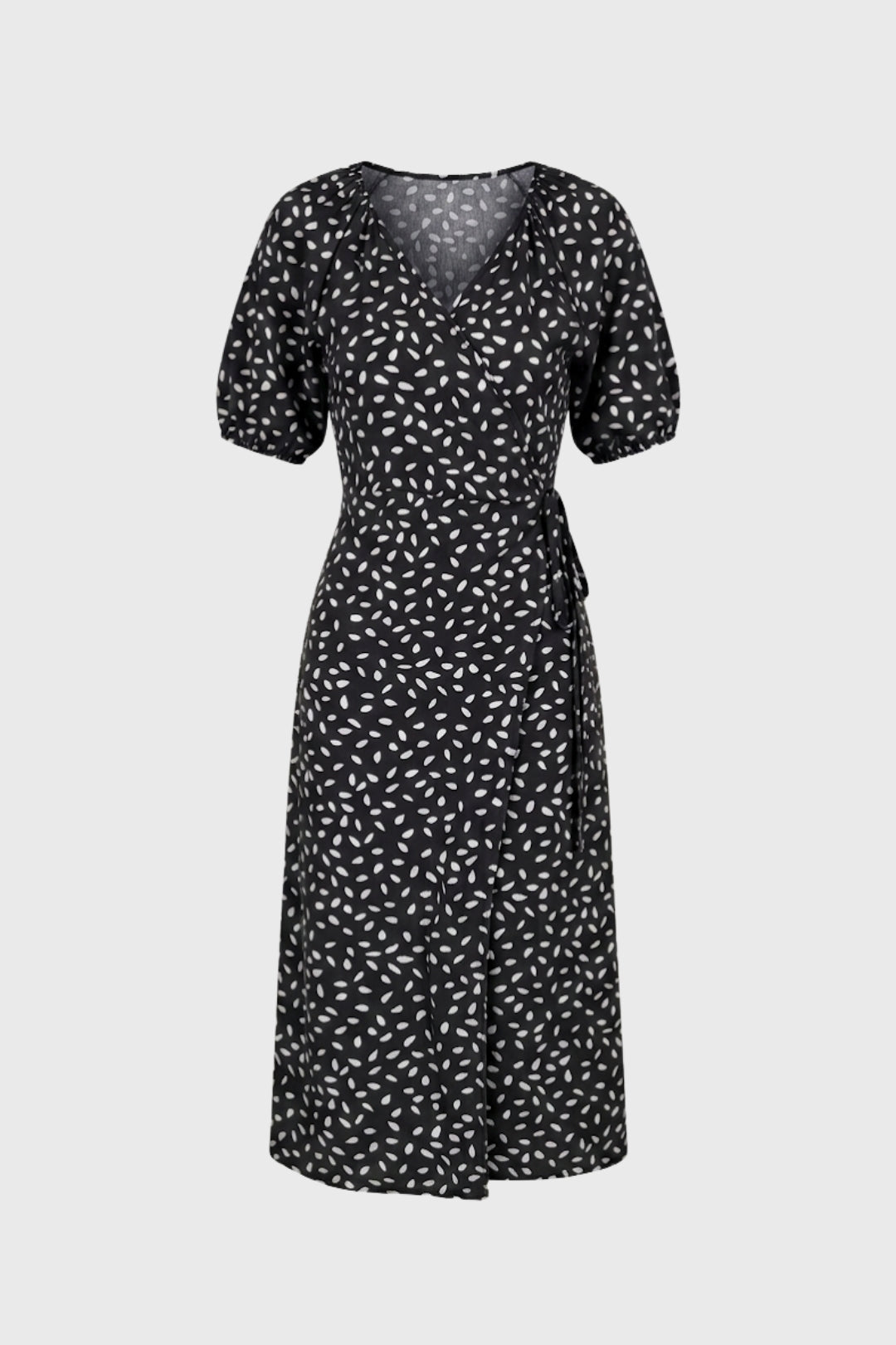 Midi Dress Women - V Neck Puff Sleeve Wrap Style | Elegant