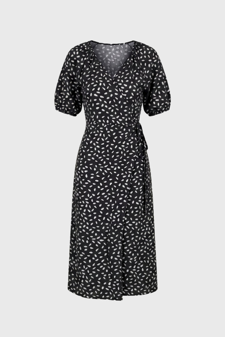 Midi Dress Women - V Neck Puff Sleeve Wrap Style | Elegant