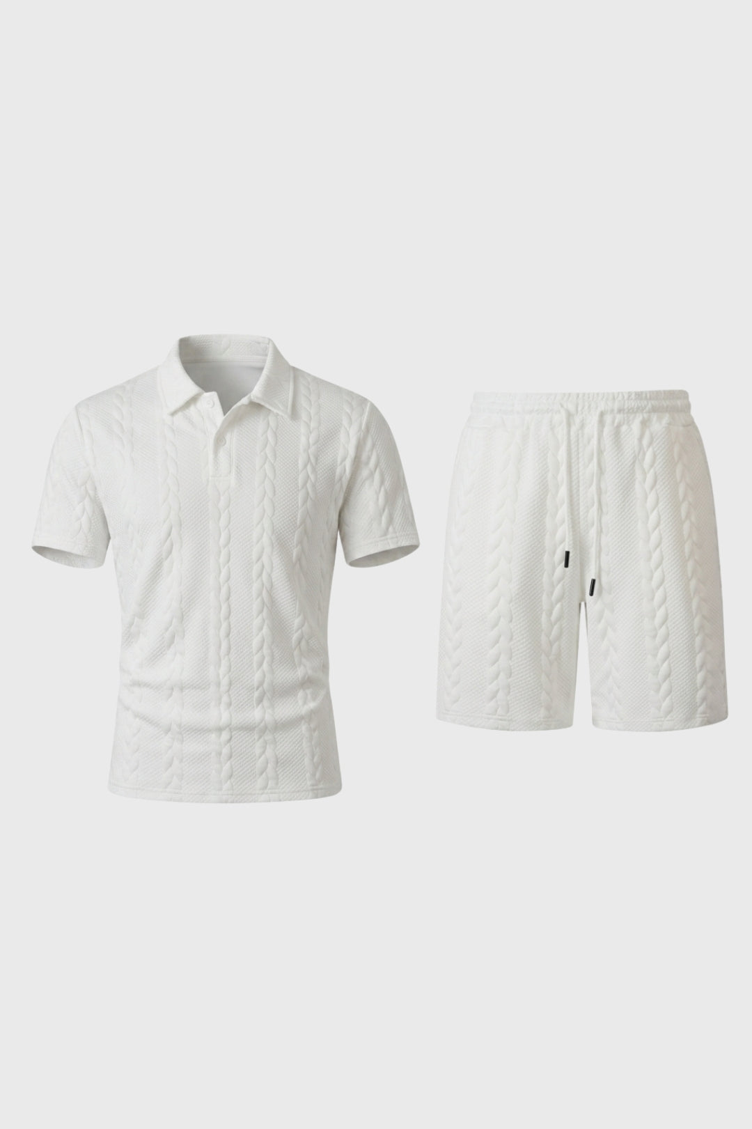 Co-ord Set Men - Cable Knit Texture Polo & Short | Casual