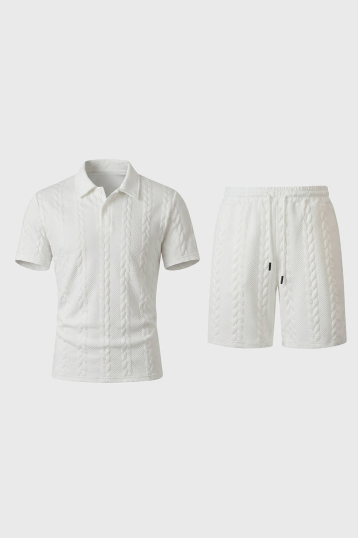 Co-ord Set Men - Cable Knit Texture Polo & Short | Casual
