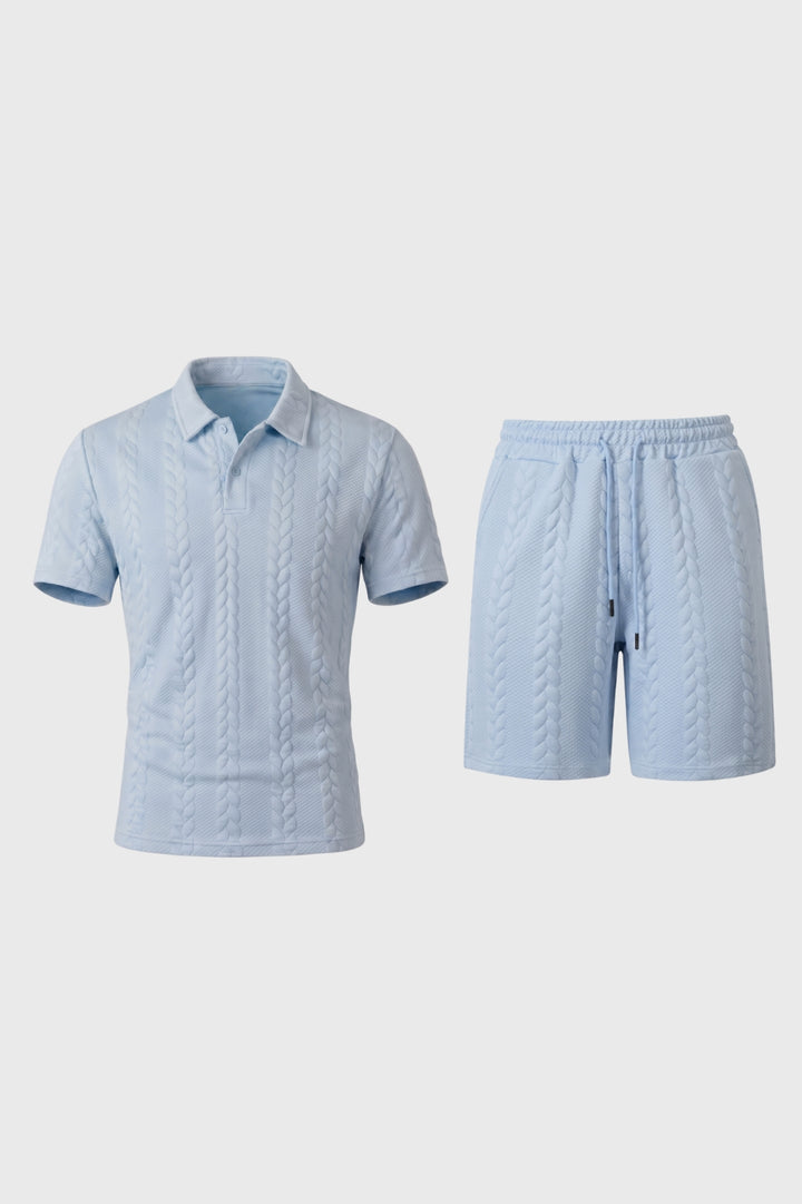 Co-ord Set Men - Cable Knit Texture Polo & Short | Casual