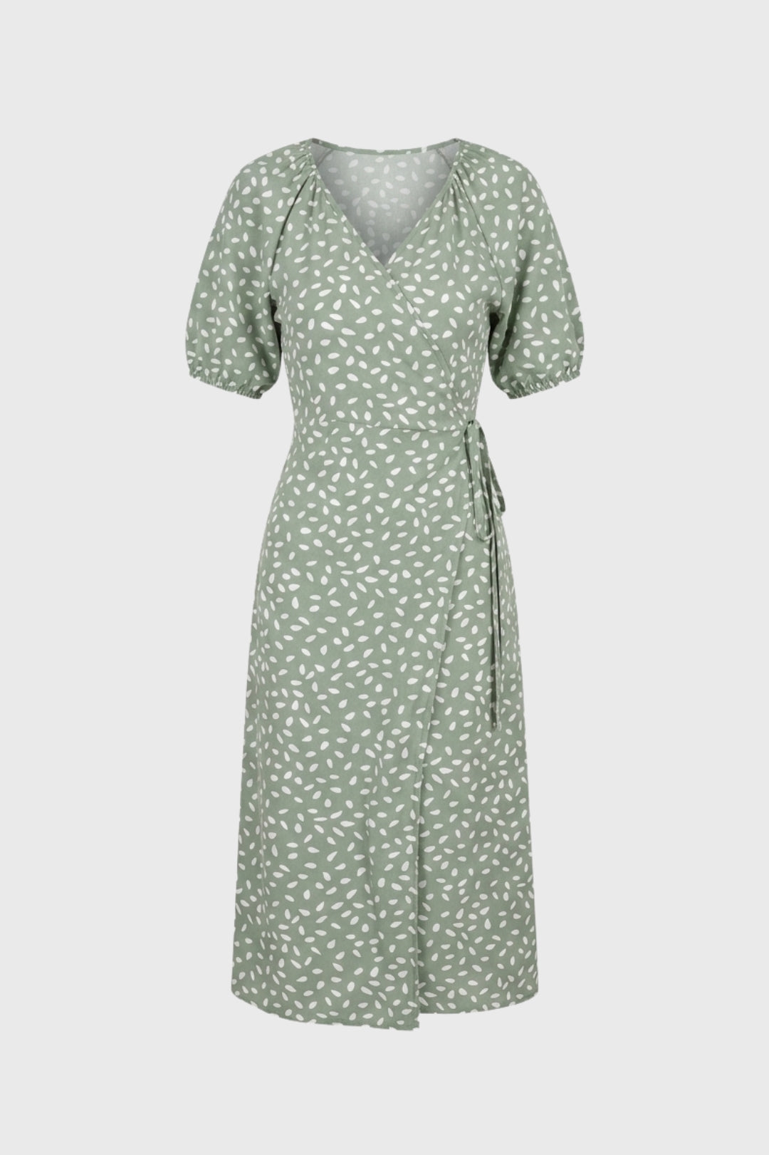 Midi Dress Women - V Neck Puff Sleeve Wrap Style | Elegant