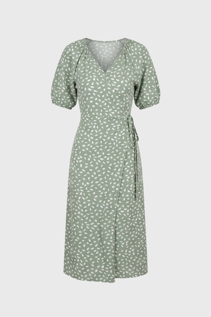 Midi Dress Women - V Neck Puff Sleeve Wrap Style | Elegant