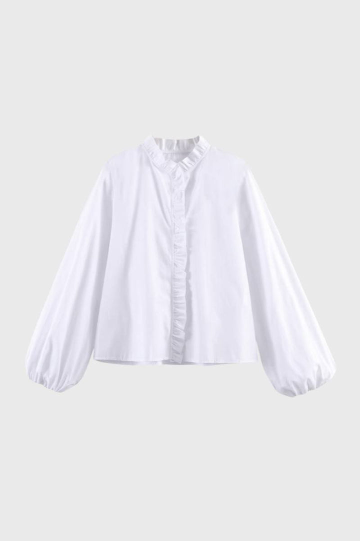 Romantic Blouse | Hip Length Ruffled Design | Smart Casual Elegance - White