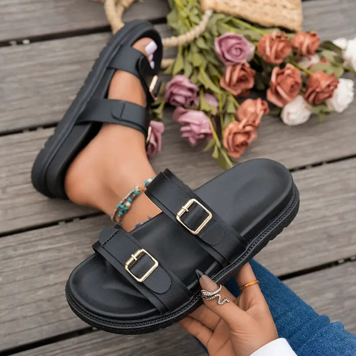 Women's Sandals - Chunky Platform Double Buckle Strap Open Toe | Summer