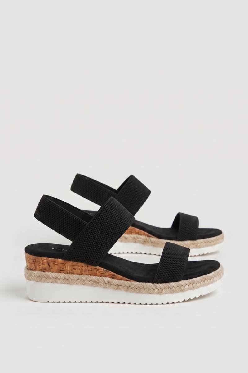 Sandals Women - Wedge Heel Ankle Strap Espadrille | Casual — Black