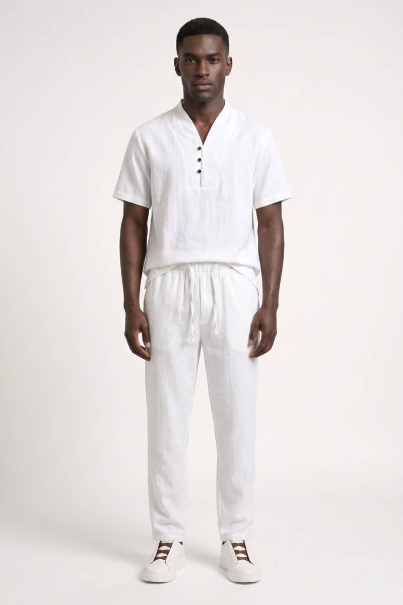 Set Men - Button Up Short Sleeve with Elastic Waist | Casual — White