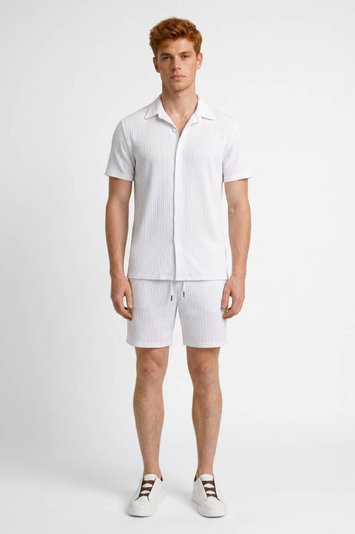 Set Men - Textured Short Sleeve Shirt & Shorts | Smart Casual — White
