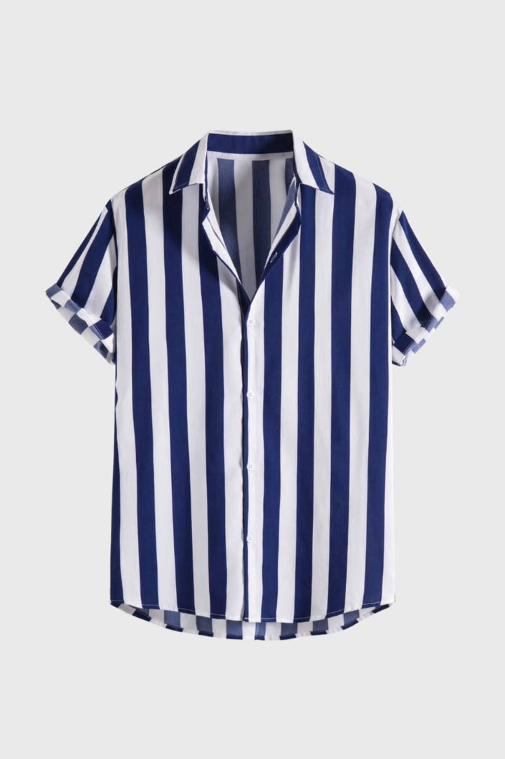 Shirt Men - Striped Button Down Short Sleeve | Classic — Striped Navy
