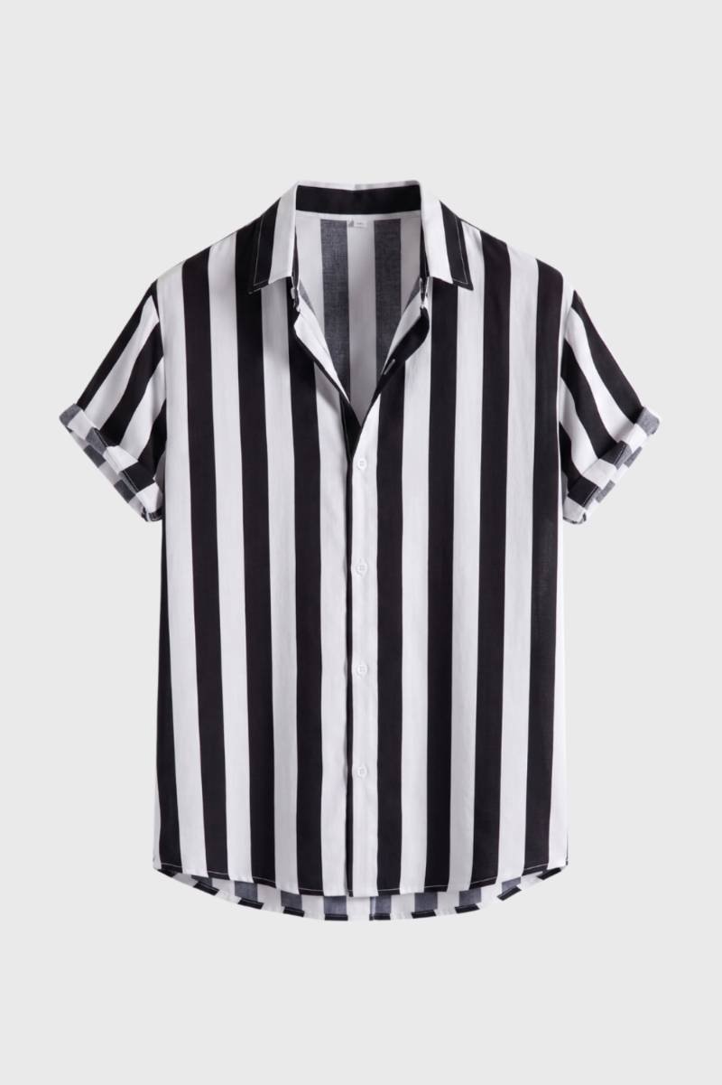 Shirt Men - Striped Button Down Short Sleeve | Classic — Striped Black