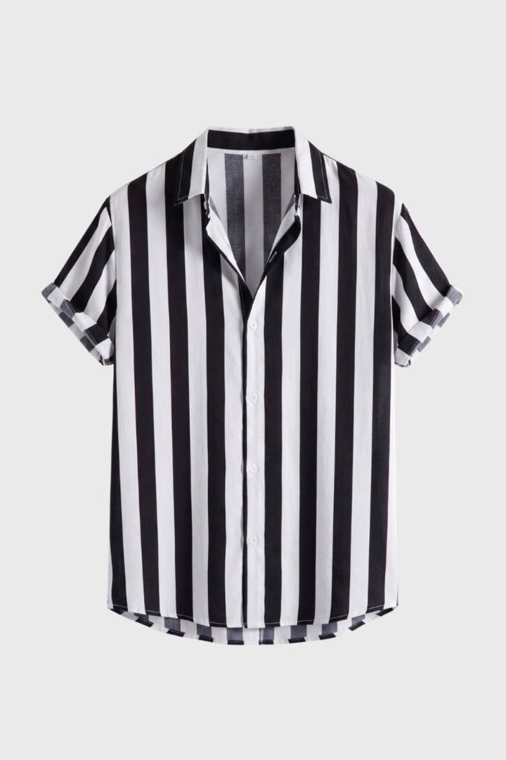 Shirt Men - Striped Button Down Short Sleeve | Classic — Striped Black