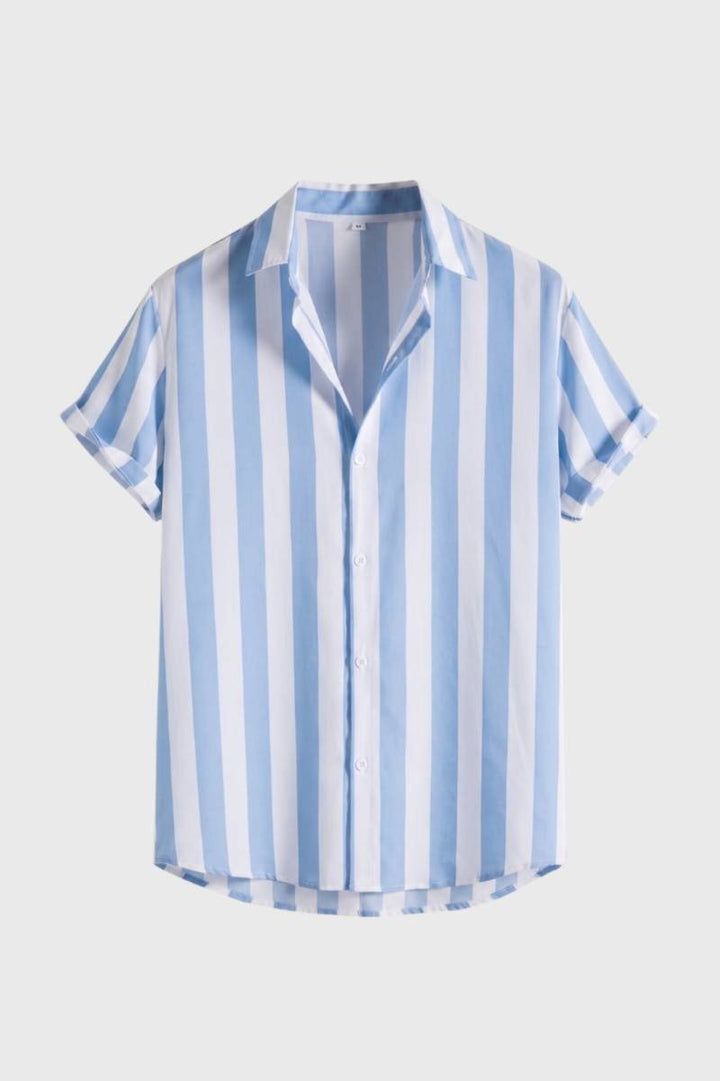 Shirt Men - Striped Button Down Short Sleeve | Classic — Striped Light Blue