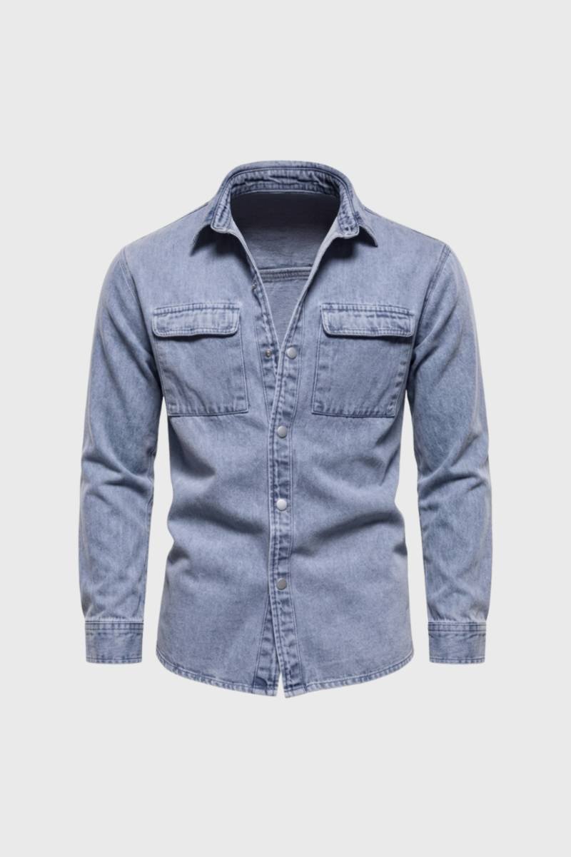 Shirt Men - Vintage Washed Two Pocket Design | Classic Casual — Light Blue