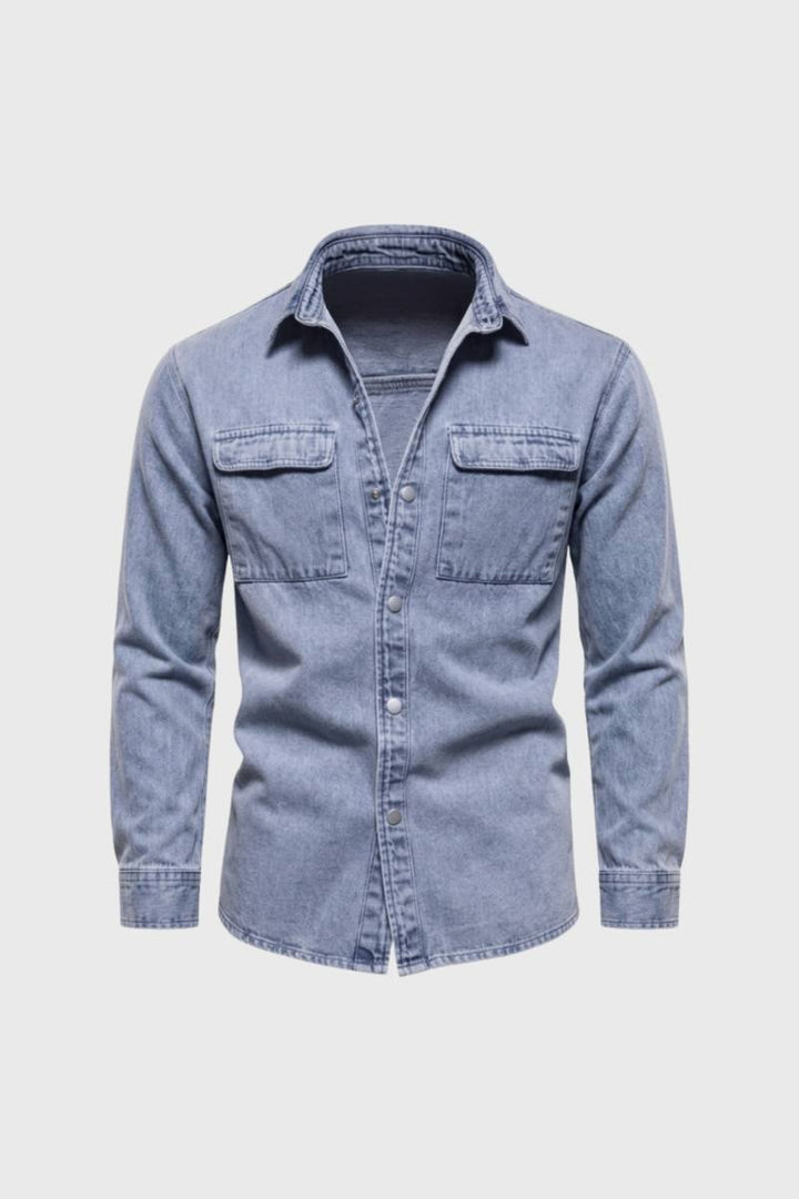 Shirt Men - Vintage Washed Two Pocket Design | Classic Casual — Light Blue