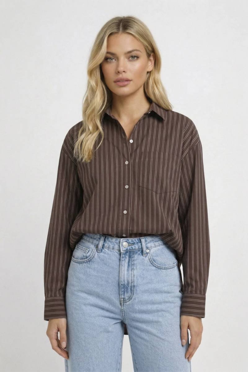 Shirt Women's - Oversized Striped Long Sleeve | Professional — Striped Brown