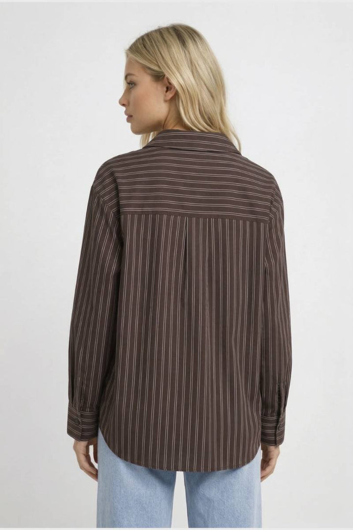 Shirt Women's - Oversized Striped Long Sleeve | Professional — Striped Brown