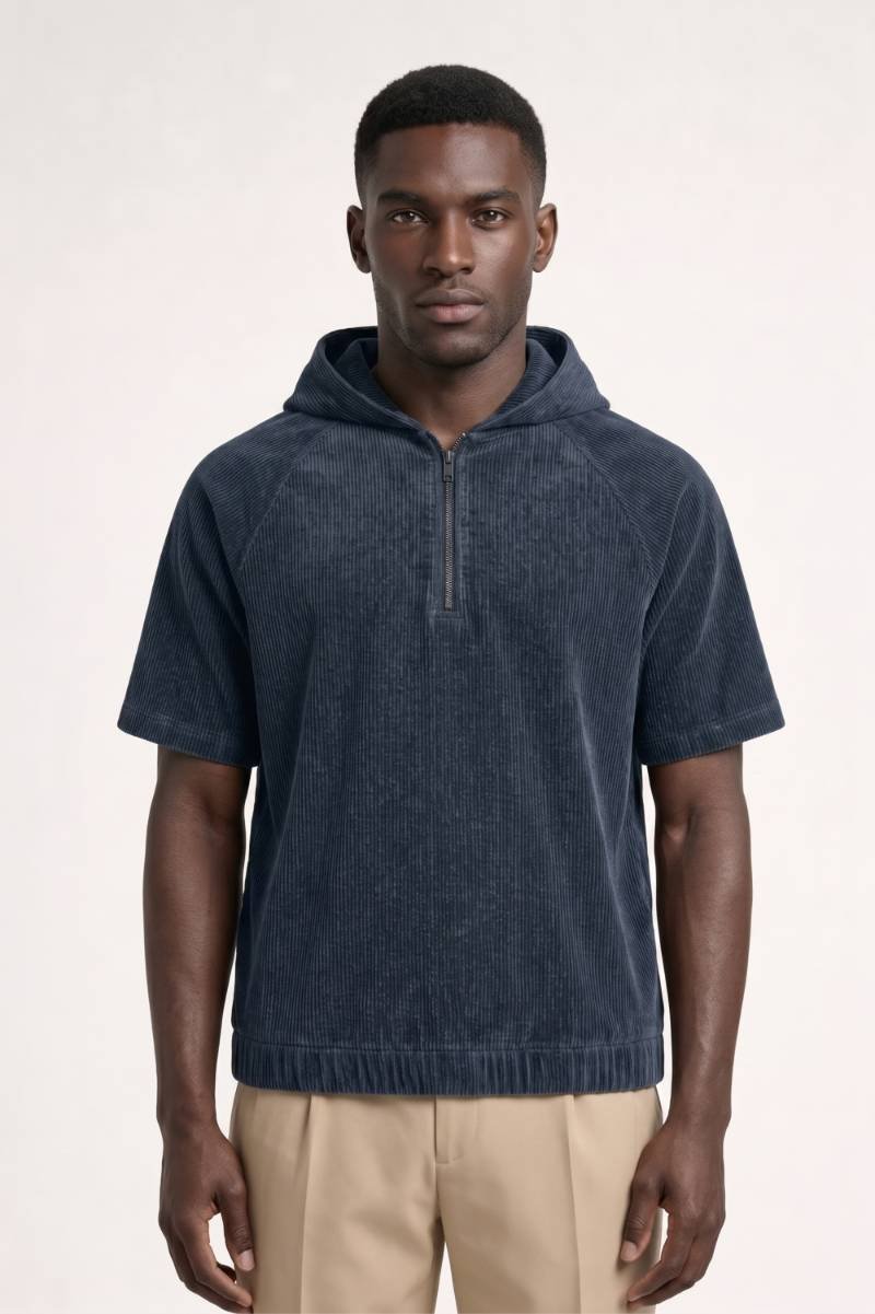Short Sleeve Hoodie Men - Half Zip | Relaxed — Navy