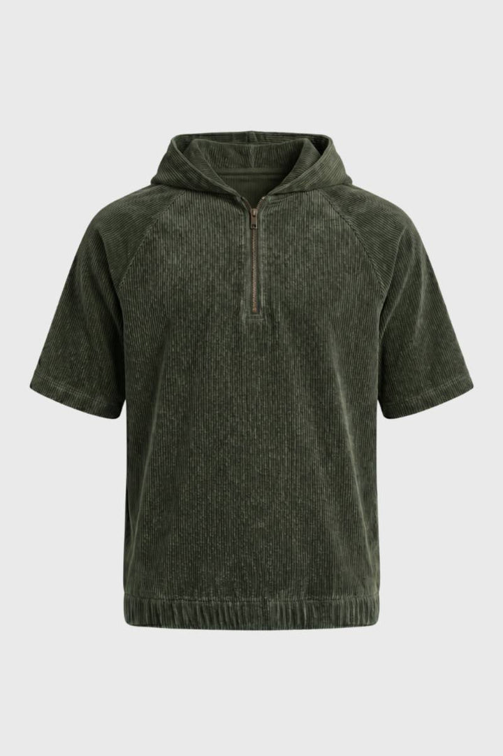 Short Sleeve Hoodie Men - Half Zip | Relaxed — Olive