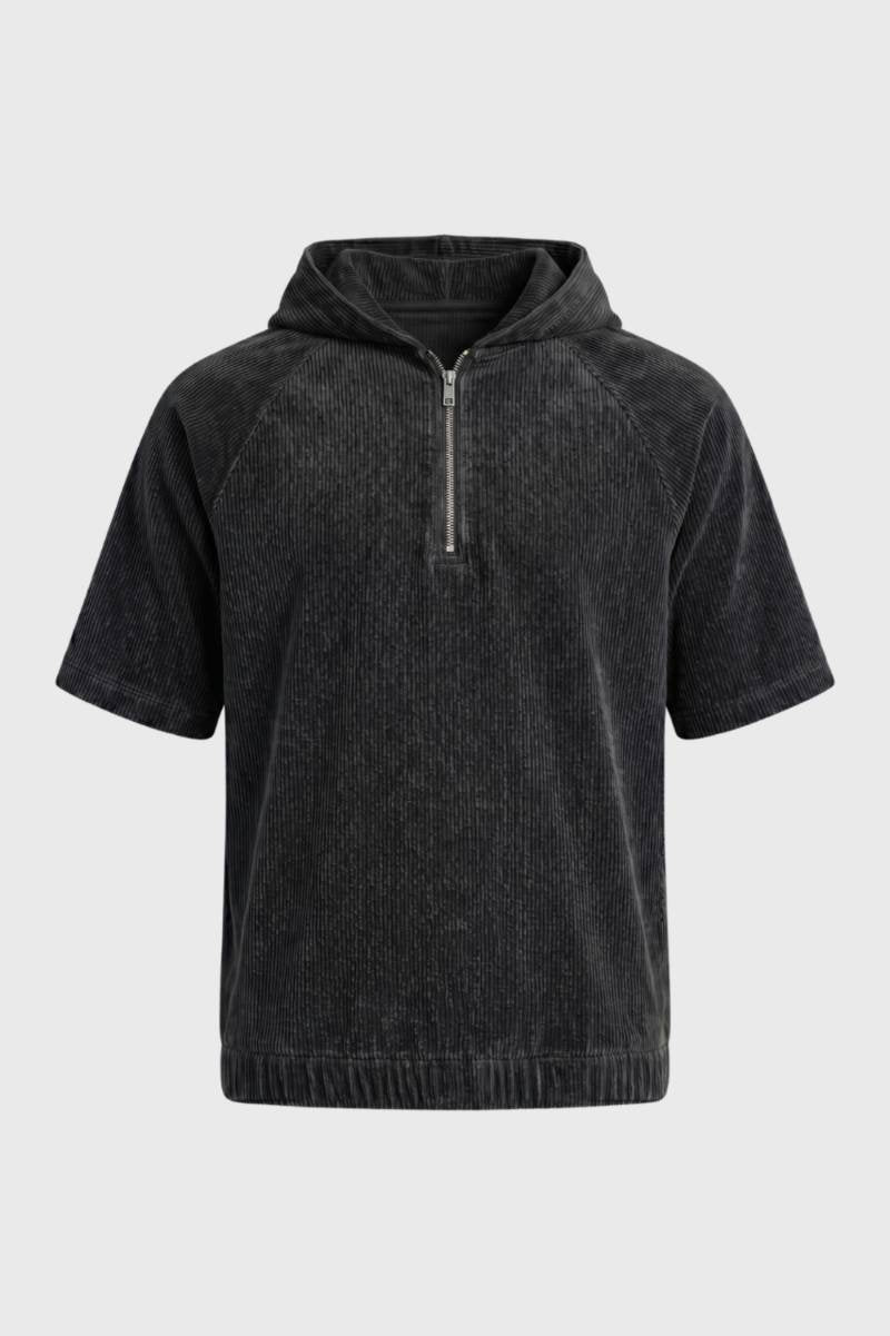 Short Sleeve Hoodie Men - Half Zip | Relaxed — Charcoal