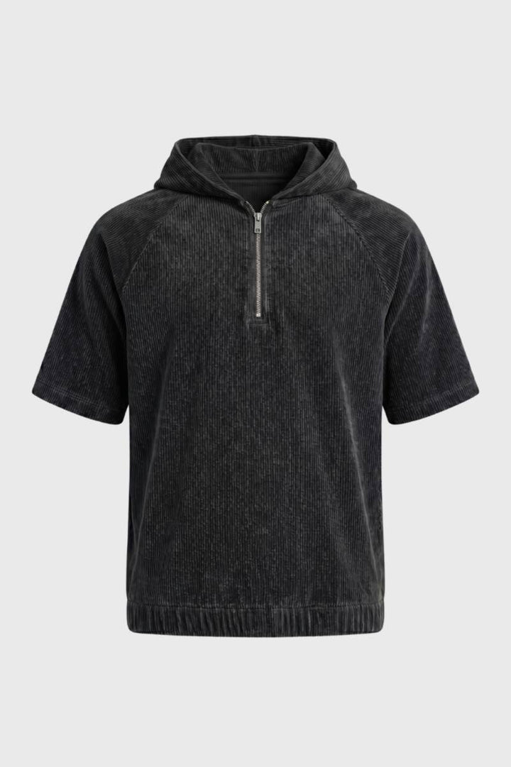 Short Sleeve Hoodie Men - Half Zip | Relaxed — Charcoal