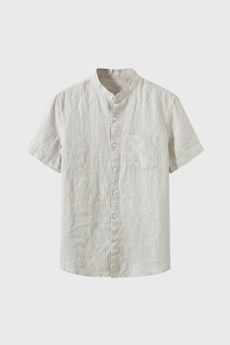 Short Sleeve Shirt Men - Stand Collar Button Down | Classic — Beige