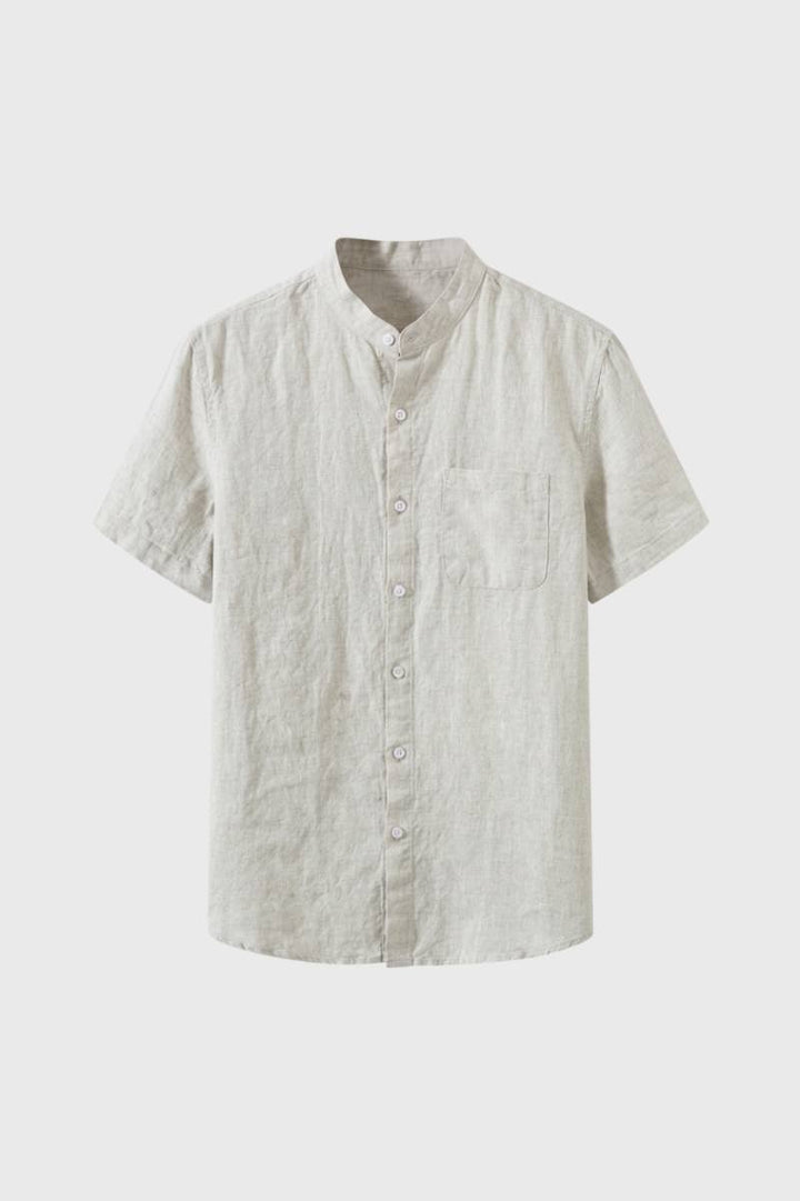 Short Sleeve Shirt Men - Stand Collar Button Down | Classic — Beige