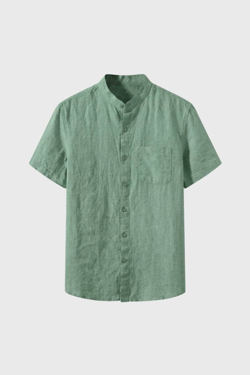 Short Sleeve Shirt Men - Stand Collar Button Down | Classic — Sage