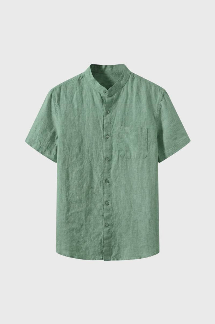 Short Sleeve Shirt Men - Stand Collar Button Down | Classic — Sage