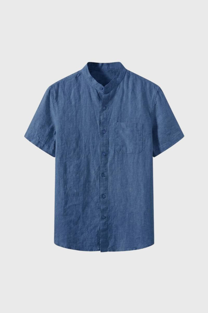 Short Sleeve Shirt Men - Stand Collar Button Down | Classic — Blue