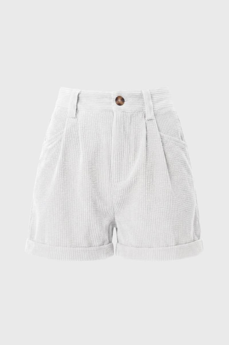 Short Trousers Women - High Waist Ribbed Texture | Tailored — White