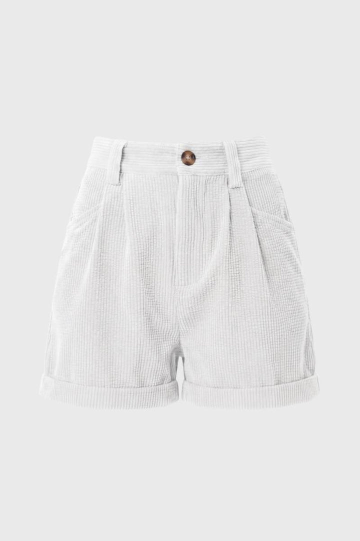 Short Trousers Women - High Waist Ribbed Texture | Tailored — White
