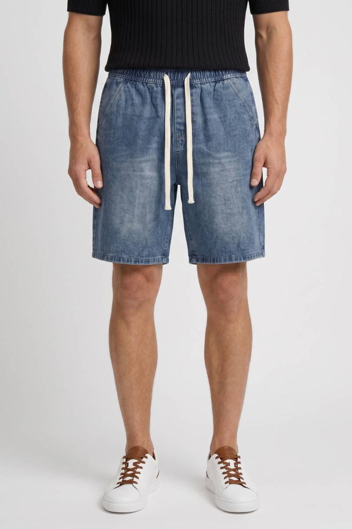 Shorts Men - Drawstring Elastic Waist | Relaxed Vintage — Denim Blue